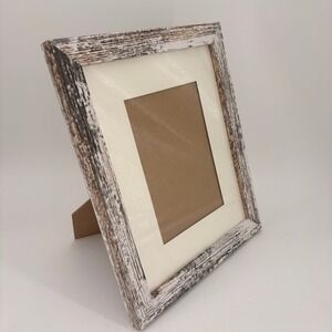 Rustic Distressed White Wood Picture Frame with 4x6 Mat Farmhouse Decor
